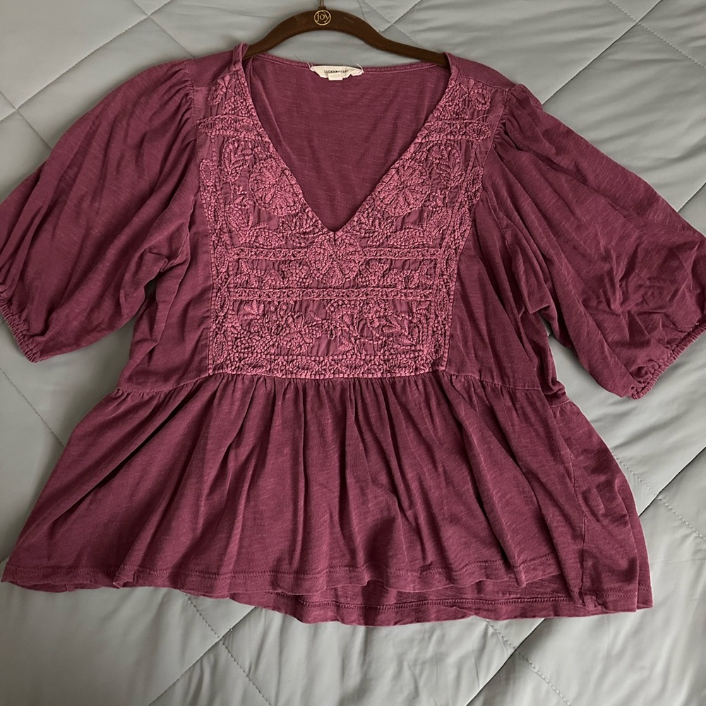 Lucky Brand Plum Embroidered Blouse
